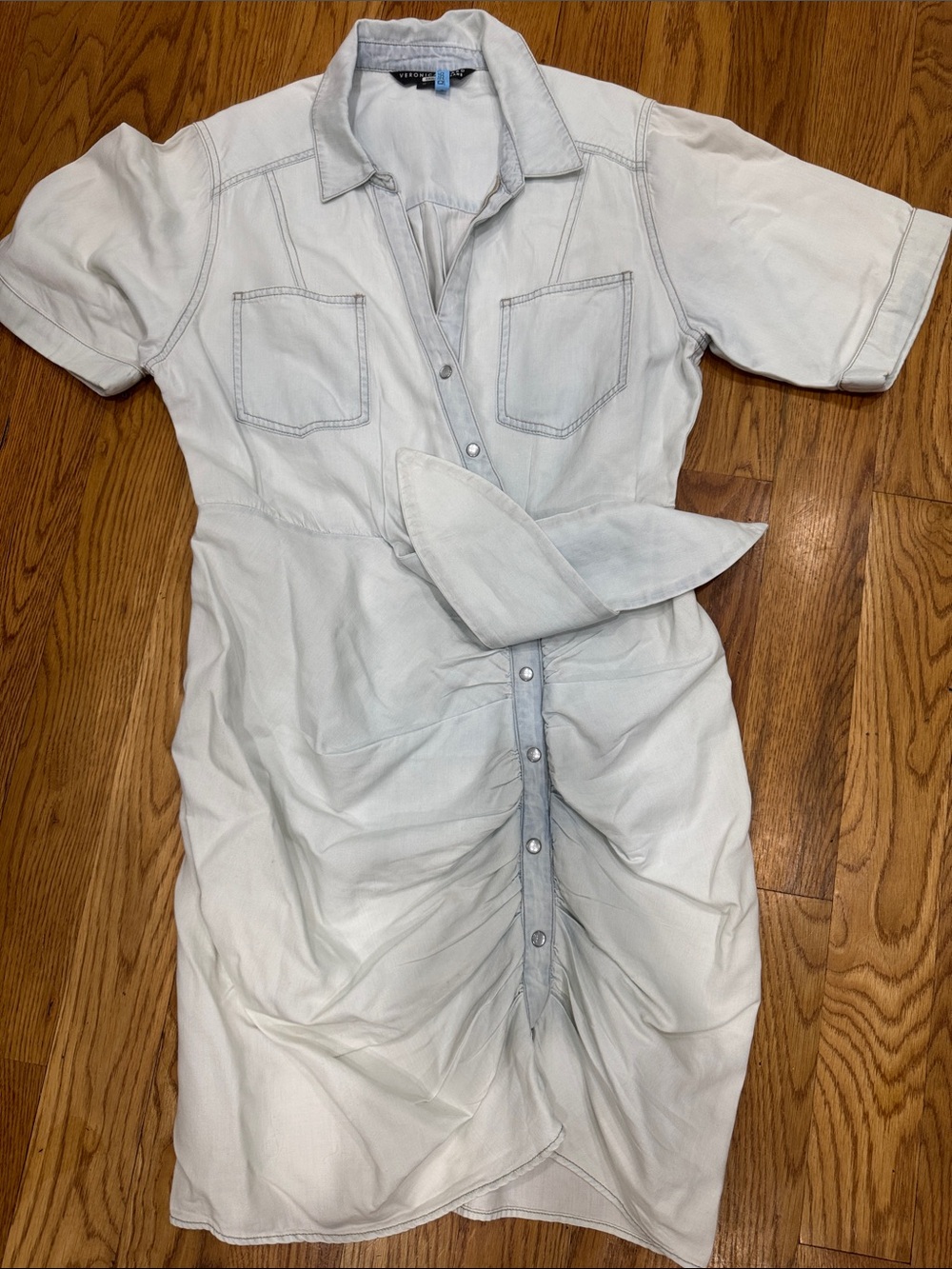 Veronica Beard Light Blue Button-Front Ruched Midi Dress